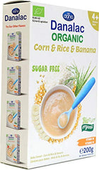 DANALAC Organic Baby Cereal (Corn, Rice, Banana) 200 Gram Porridge Sugar Free 4 Months Plus-12