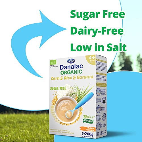 DANALAC Organic Baby Cereal (Corn, Rice, Banana) 200 Gram Porridge Sugar Free 4 Months Plus-3