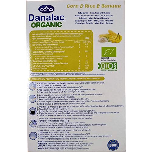 DANALAC Organic Baby Cereal (Corn, Rice, Banana) 200 Gram Porridge Sugar Free 4 Months Plus-10