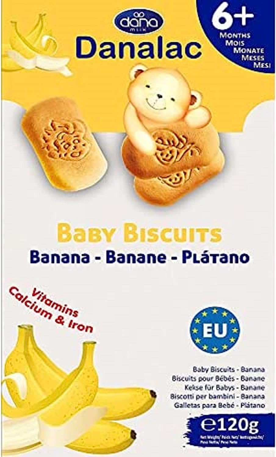 Danalac, Banana Baby Biscuits Pack of Finger Food Snack for Toddlers 6+ Months with Calcium Iron and Vitamins, 120 g-0